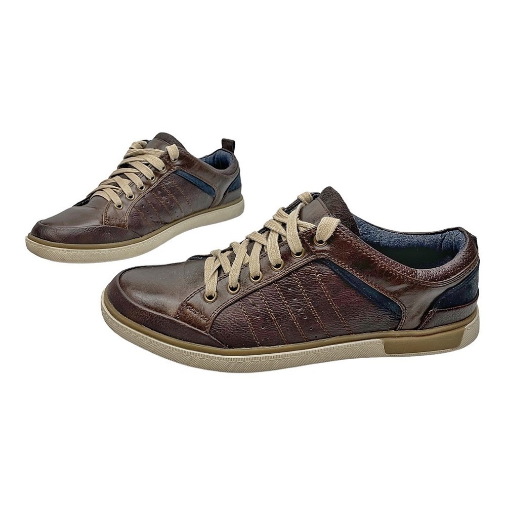 Men's Brown Casual Leather Lace-Up Sneakers